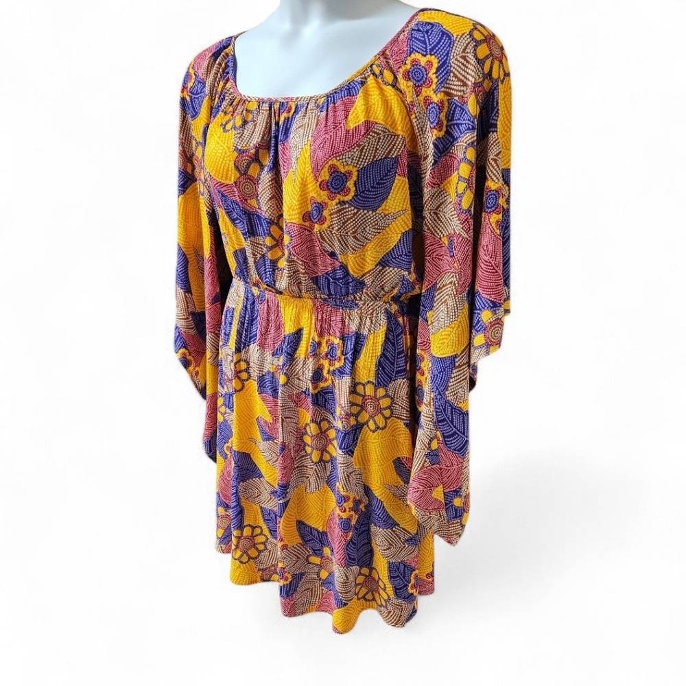 Lani California Size S & M Mustard Purple Viscose Batwing Mini Dress Open Back - Picture 5 of 15